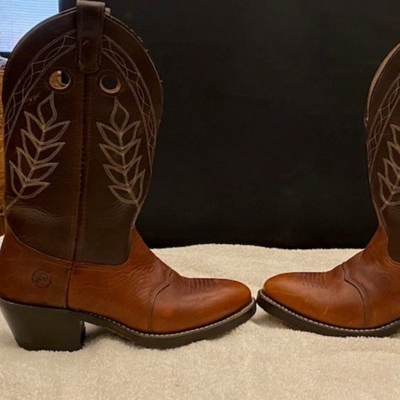 Double-H AG7 Work Western Men Sz 8 D Boot Leather Roper Cowboy Brown USA Made - Picture 2 of 7